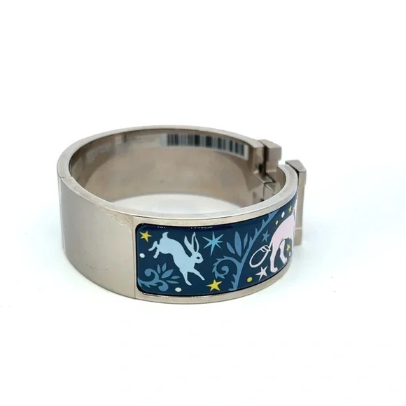 Hermes Wide Clic H Blue Enamel RGH Sous Le Charme Bangle Bracelet Birkin - Picture 3 of 10